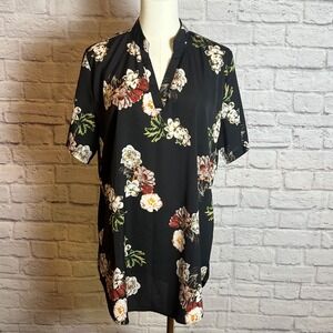 Amaryllis Women's L Black Floral Tunic Blouse Polyester Bohocore Chiccore